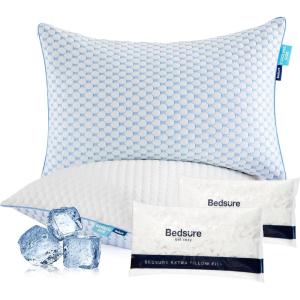 imageBedsure Cooling Bed Pillows for Sleeping Shredded Memory Foam King Pillows Set of 2 Luxury Cover Made of Rayon Derived from Bamboo Adjustable Firmness for Side Back Stomach and Hot SleepersKing