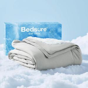 imageBedsure Cooling Blankets for Hot Sleepers  Cold and Lightweight Gift for Night Sweats Summer Blanket Full Size Ice Cooled Breathable Comforter for Bed and Couch Grey 80x90 InchesGrey