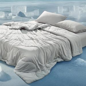 imageBedsure Cooling Comforters Queen Size Set 4 Pieces Grey Cooling Blanket for Hot Sleepers DoubleSided Cool Tech Queen Bedding Set with Breathable Lightweight Comforter Sheet ampamp Pillowcases03  Grey