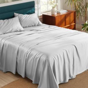 imageBedsure Cooling Sheets Queen  Lyocell Cotton Sheet Set GentleSoft Silky ampamp Breathable Eucalyptus Bed Sheets with Deep Pocket 4 Pieces Luxury Hotel Bedding Grey