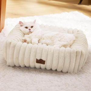 imageBedsure Cute Dog Bed for Small Medium Dogs  Washable Furry Puppy Beds Rectangle Orthopedic Corduroy Fleece Pet Beds with Removable Zipper Cover 25x21x7inches Blush PinkCream