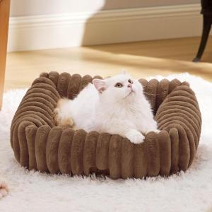 imageBedsure Cute Dog Bed for Small Medium Dogs  Washable Furry Puppy Beds Rectangle Orthopedic Corduroy Fleece Pet Beds with Removable Zipper Cover 25x21x7inches Blush PinkCopper Brown