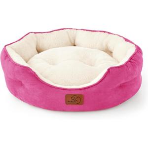 imageBedsure Dog Beds for Small Dogs  Round Cat Beds for Indoor Cats Washable Pet Bed for Puppy and Kitten with SlipResistant Bottom 20 Inche WhiteRosy Pink