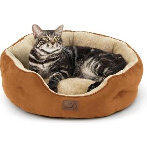 imageBedsure Dog Beds for Small Dogs  Round Cat Beds for Indoor Cats Washable Pet Bed for Puppy and Kitten with SlipResistant Bottom 20 Inche WhiteTerracotta