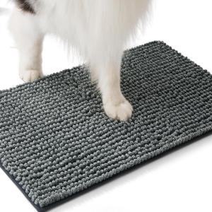 imageBedsure Dog Door Mat for Muddy Paws HighLow Absorbent Chenille Indoor Entrance Mud Dirt Trapper SoakStopper Machine Washable NonSlip Entryway Rug for Pets 35quotx24quot GreyGrey