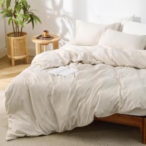 imageBedsure Duvet Cover Queen Size  Soft Cationic Dyed Duvet Cover Set for Kids with Zipper Closure 3 Pieces Bedding SetBeige 90quotx90quotBeige No Comforter