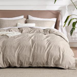 imageBedsure Duvet Cover Queen Size  Soft Cationic Dyed Duvet Cover Set for Kids with Zipper Closure 3 Pieces Bedding SetBeige 90quotx90quotBison No Comforter