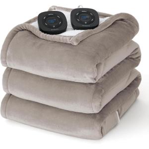 imageBedsure Electric Blanket King Size  Dual Control Heated Blanket King Size Fast Heating with 10 Time Settings ampamp 10 Heat Settings Warm Gift for Grandma 100x90 inches Grey04  Taupe