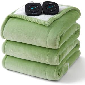 imageBedsure Electric Blanket King Size  Dual Control Heated Blanket King Size Fast Heating with 10 Time Settings ampamp 10 Heat Settings Warm Gift for Grandma 100x90 inches Grey14  Sage Green