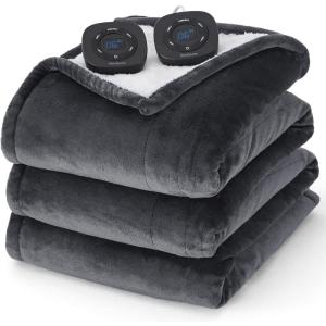imageBedsure Electric Blanket King Size  Dual Control Heated Blanket King Size Fast Heating with 10 Time Settings ampamp 10 Heat Settings Warm Gift for Grandma 100x90 inches Grey12  Dark Grey