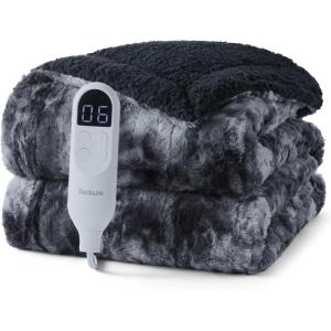 imageBedsure Electric Blanket King Size  Dual Control Heated Blanket King Size Fast Heating with 10 Time Settings ampamp 10 Heat Settings Warm Gift for Grandma 100x90 inches Grey25  Black