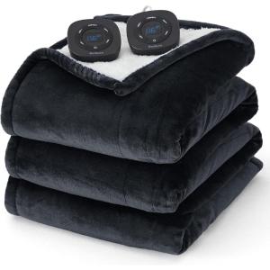 imageBedsure Electric Blanket King Size  Dual Control Heated Blanket King Size Fast Heating with 10 Time Settings ampamp 10 Heat Settings Warm Gift for Grandma 100x90 inches Grey06  Black