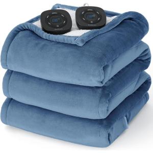 imageBedsure Electric Blanket King Size  Dual Control Heated Blanket King Size Fast Heating with 10 Time Settings ampamp 10 Heat Settings Warm Gift for Grandma 100x90 inches Grey05  Blue