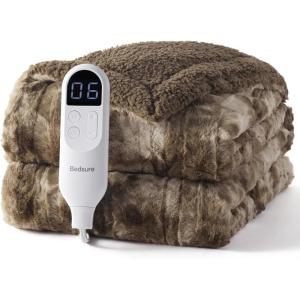 imageBedsure Electric Blanket King Size  Dual Control Heated Blanket King Size Fast Heating with 10 Time Settings ampamp 10 Heat Settings Warm Gift for Grandma 100x90 inches Grey26  Dark Chocolate