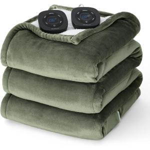 imageBedsure Electric Blanket King Size  Dual Control Heated Blanket King Size Fast Heating with 10 Time Settings ampamp 10 Heat Settings Warm Gift for Grandma 100x90 inches Grey03  Olive Green