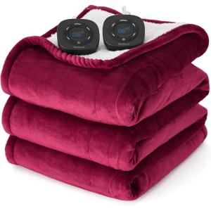 imageBedsure Electric Blanket King Size  Dual Control Heated Blanket King Size Fast Heating with 10 Time Settings ampamp 10 Heat Settings Warm Gift for Grandma 100x90 inches Grey07  Burgundy