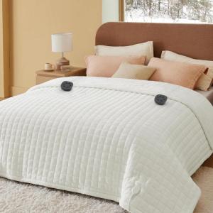 imageBedsure Electric Blanket King Size  Dual Control Heated Blanket King Size Fast Heating with 10 Time Settings ampamp 10 Heat Settings Warm Gift for Grandma 100x90 inches Grey20  Ivory