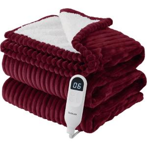 imageBedsure Electric Blanket Twin  Soft Ribbed Flannel Heated Blanket Heating Blanket with 10 Time Settings 6 Heat Settings and 8 hrs Timer Auto Shut Off 62x84 inches Grey05  Burgundy
