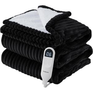 imageBedsure Electric Blanket Twin  Soft Ribbed Flannel Heated Blanket Heating Blanket with 10 Time Settings 6 Heat Settings and 8 hrs Timer Auto Shut Off 62x84 inches Grey07  Black