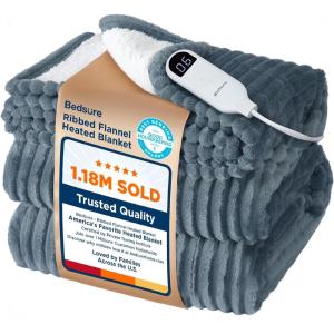imageBedsure Electric Blanket Twin  Soft Ribbed Flannel Heated Blanket Heating Blanket with 10 Time Settings 6 Heat Settings and 8 hrs Timer Auto Shut Off 62x84 inches Grey01  Grey