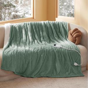 imageBedsure Electric Blanket Twin  Soft Ribbed Flannel Heated Blanket Heating Blanket with 10 Time Settings 6 Heat Settings and 8 hrs Timer Auto Shut Off 62x84 inches Grey08  Green