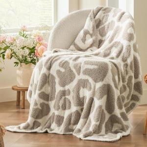imageBedsure Fall Throw Blanket for Couch  Super Soft Cozy ampamp Warm Knit Checkered Blanket Breathable Lightweight ampamp Fluffy for Bed ampamp Sofa Gentlesoft Black 50x60 Inches03  Leopard Khaki