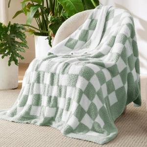 imageBedsure Fall Throw Blanket for Couch  Super Soft Cozy ampamp Warm Knit Checkered Blanket Breathable Lightweight ampamp Fluffy for Bed ampamp Sofa Gentlesoft Black 50x60 Inches01  Checkered Green