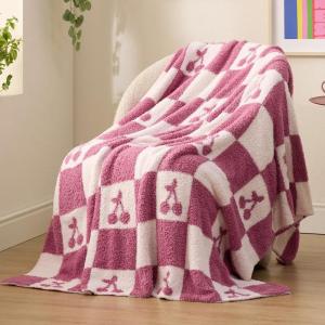 imageBedsure Fall Throw Blanket for Couch  Super Soft Cozy ampamp Warm Knit Checkered Blanket Breathable Lightweight ampamp Fluffy for Bed ampamp Sofa Gentlesoft Black 50x60 Inches04  Cherry Pink