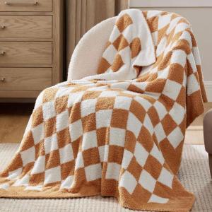 imageBedsure Fall Throw Blanket for Couch  Super Soft Cozy ampamp Warm Knit Checkered Blanket Breathable Lightweight ampamp Fluffy for Bed ampamp Sofa Gentlesoft Black 50x60 Inches01  Checkered Camel
