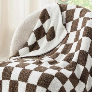 imageBedsure Fall Throw Blanket for Couch  Super Soft Cozy ampamp Warm Knit Checkered Blanket Breathable Lightweight ampamp Fluffy for Bed ampamp Sofa Gentlesoft Black 50x60 Inches01  Checkered Brown