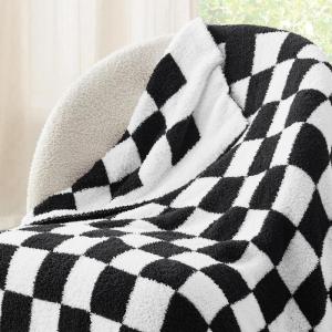 imageBedsure Fall Throw Blanket for Couch  Super Soft Cozy ampamp Warm Knit Checkered Blanket Breathable Lightweight ampamp Fluffy for Bed ampamp Sofa Gentlesoft Black 50x60 Inches01  Checkered Black