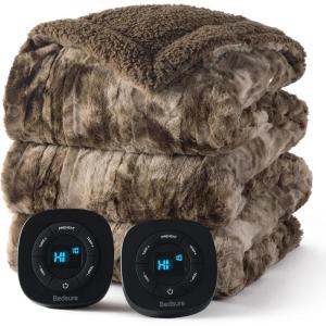 imageBedsure Faux Fur Heated Blanket Twin Size Fast Heating Electric Blanket Twin Size with 6 Heating Levels ampamp 10 Time Settings Cozy Gifts for Women Men 62x84 inches Denim Blue26  Dark Chocolate