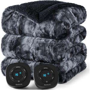 imageBedsure Faux Fur Heated Blanket Twin Size Fast Heating Electric Blanket Twin Size with 6 Heating Levels ampamp 10 Time Settings Cozy Gifts for Women Men 62x84 inches Denim Blue25  Black