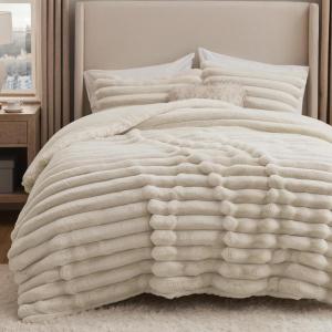 imageBedsure Faux Fur Queen Comforter Set  Beige Fluffy Comforter Queen Size Soft and Cozy Shaggy Bedding Comforter Sets Winter Warm Luxury Fuzzy Bed Set 3 Pieces 1 Comforter and 2 Pillowcases01  Beige