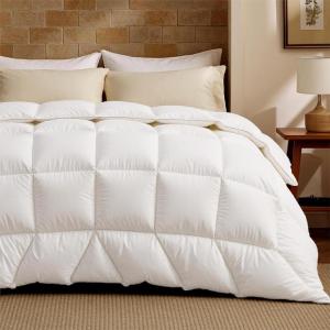 imageBedsure Feather Down Comforter Queen Size Ultra Soft Cotton Blend Fabric Luxurious Fluffy Hotel Duvet Insert with Storage Bag ampamp 8 Corner Tabs 90x90 Inches WhiteWhite