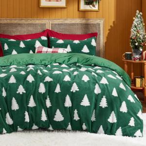 imageBedsure Fluffy Christmas Comforter Set Queen  Christmas Bedding with Christmas Tree Warm Flannel Fleece Bed Sets for Winter 3 Pieces 1 Soft Plush Shaggy Comforter with 2 Pillowcases03  Green