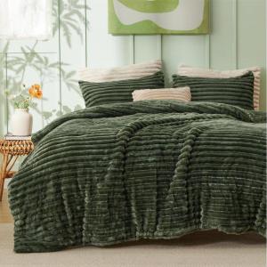 imageBedsure Fluffy Comforter Set Queen  Super Soft Faux Fur Bed Set Cream White All Seasons Warm Plush Fleece Bedding 3 Pieces 1 Shaggy Fuzzy Queen Size Comforter with 2 Pillowcases07  Olive Green