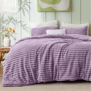 imageBedsure Fluffy Comforter Set Queen  Super Soft Faux Fur Bed Set Cream White All Seasons Warm Plush Fleece Bedding 3 Pieces 1 Shaggy Fuzzy Queen Size Comforter with 2 Pillowcases10  Light Purple