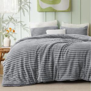 imageBedsure Fluffy Comforter Set Queen  Super Soft Faux Fur Bed Set Cream White All Seasons Warm Plush Fleece Bedding 3 Pieces 1 Shaggy Fuzzy Queen Size Comforter with 2 Pillowcases04  Grey