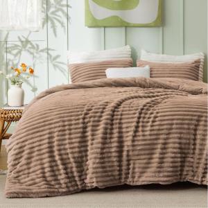 imageBedsure Fluffy Comforter Set Queen  Super Soft Faux Fur Bed Set Cream White All Seasons Warm Plush Fleece Bedding 3 Pieces 1 Shaggy Fuzzy Queen Size Comforter with 2 Pillowcases09  Warm Taupe
