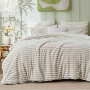 imageBedsure Fluffy Comforter Set Queen  Super Soft Faux Fur Bed Set Cream White All Seasons Warm Plush Fleece Bedding 3 Pieces 1 Shaggy Fuzzy Queen Size Comforter with 2 Pillowcases02  Linen