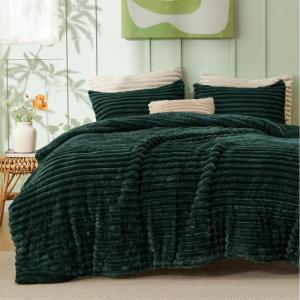 imageBedsure Fluffy Comforter Set Queen  Super Soft Faux Fur Bed Set Cream White All Seasons Warm Plush Fleece Bedding 3 Pieces 1 Shaggy Fuzzy Queen Size Comforter with 2 Pillowcases08  Emerald