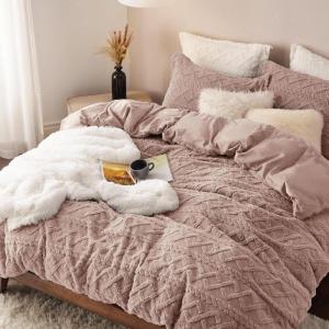 imageBedsure Fluffy Duvet Cover Set  Faux Fur Comforter Cover Queen Size Dark Grey Warm Plush Bedding for Winter 3Piece Set with Zipper Closure 90quotx90quot and 2 Pillow Shams Comforter Sold Separately03  Cameo Rose No Comforter