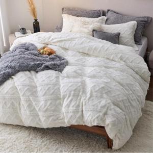 imageBedsure Fluffy Duvet Cover Set  Faux Fur Comforter Cover Queen Size Dark Grey Warm Plush Bedding for Winter 3Piece Set with Zipper Closure 90quotx90quot and 2 Pillow Shams Comforter Sold Separately05  White No Comforter