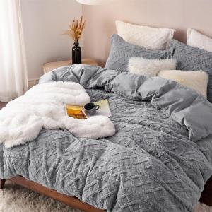 imageBedsure Fluffy Duvet Cover Set  Faux Fur Comforter Cover Queen Size Dark Grey Warm Plush Bedding for Winter 3Piece Set with Zipper Closure 90quotx90quot and 2 Pillow Shams Comforter Sold Separately02  Gray No Comforter