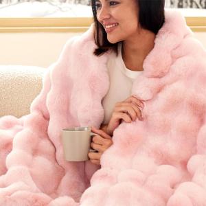 imageBedsure GentleSoft Fluffy Faux Fur Throw Blanket Fuzzy Soft Bubble Blanket for Couch Faux Fur Decor for Bedroom Living Room Housewarming Thick Warm Furry Cozy Gifts for Women Cream 50x60 InchTiedye Pink