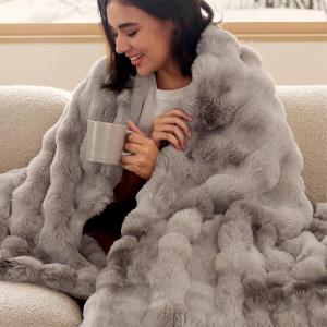 imageBedsure GentleSoft Fluffy Faux Fur Throw Blanket Fuzzy Soft Bubble Blanket for Couch Faux Fur Decor for Bedroom Living Room Housewarming Thick Warm Furry Cozy Gifts for Women Cream 50x60 InchTiedye Brown