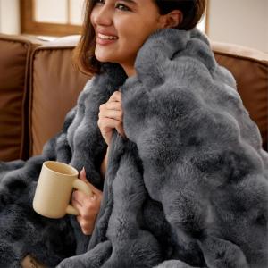 imageBedsure GentleSoft Fluffy Faux Fur Throw Blanket Fuzzy Soft Bubble Blanket for Couch Faux Fur Decor for Bedroom Living Room Housewarming Thick Warm Furry Cozy Gifts for Women Cream 50x60 InchTiedye Grey