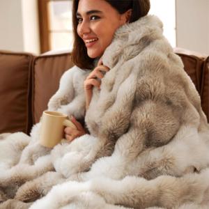 imageBedsure GentleSoft Fluffy Faux Fur Throw Blanket Fuzzy Soft Bubble Blanket for Couch Faux Fur Decor for Bedroom Living Room Housewarming Thick Warm Furry Cozy Gifts for Women Cream 50x60 InchTiedye Taupe