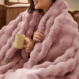 imageBedsure GentleSoft Fluffy Faux Fur Throw Blanket Fuzzy Soft Bubble Blanket for Couch Faux Fur Decor for Bedroom Living Room Housewarming Thick Warm Furry Cozy Gifts for Women Cream 50x60 InchDusty Rose